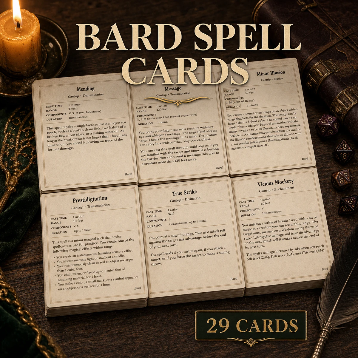 DnD Bard Player Starter Bundle 5e Printable PDF | Spell Cards Character Journal Death Save Tracker | New Player Gift — Spell Cards Character Journal Death Save Tracker | New Player Gift