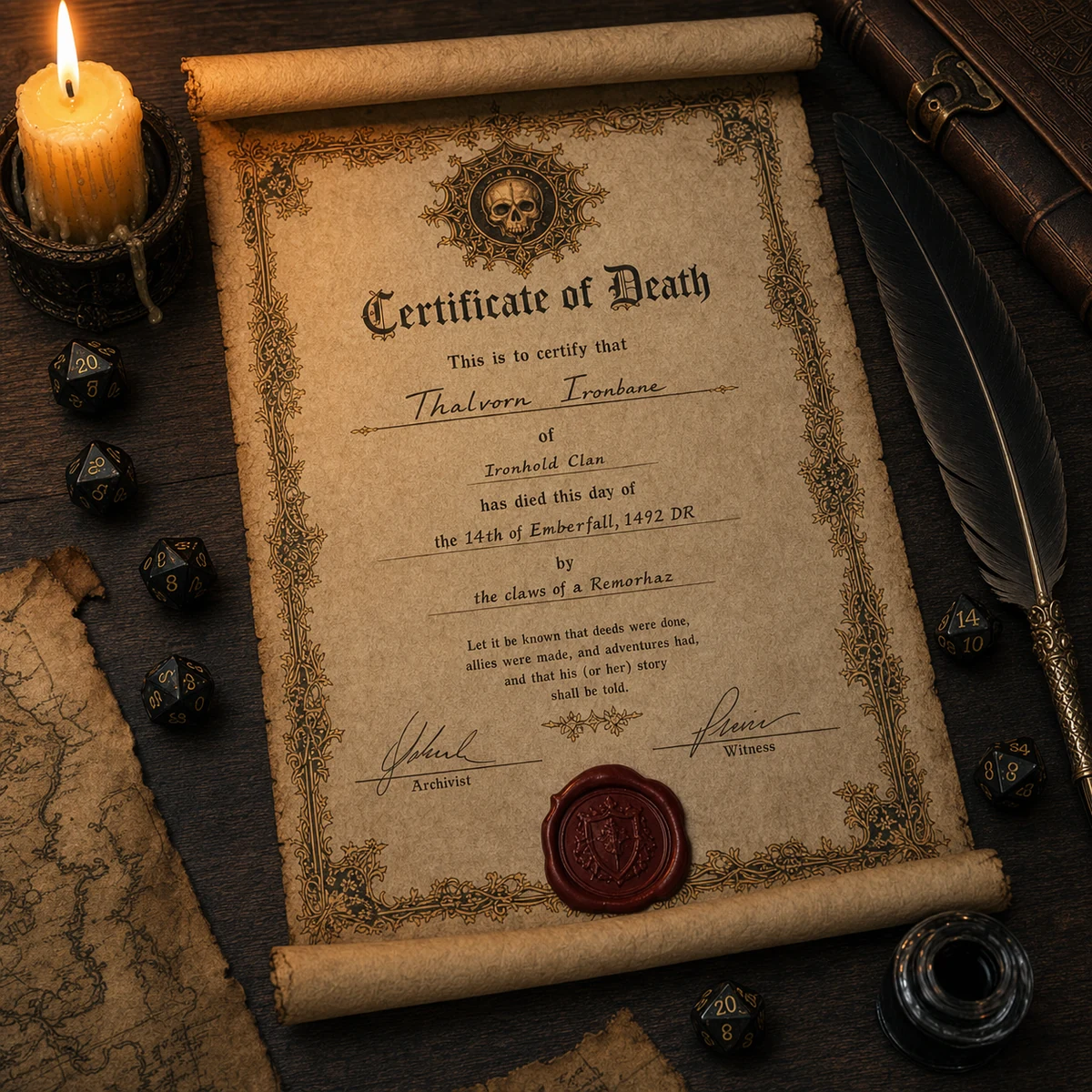 DnD Death Certificate Printable — Five character death certificate designs