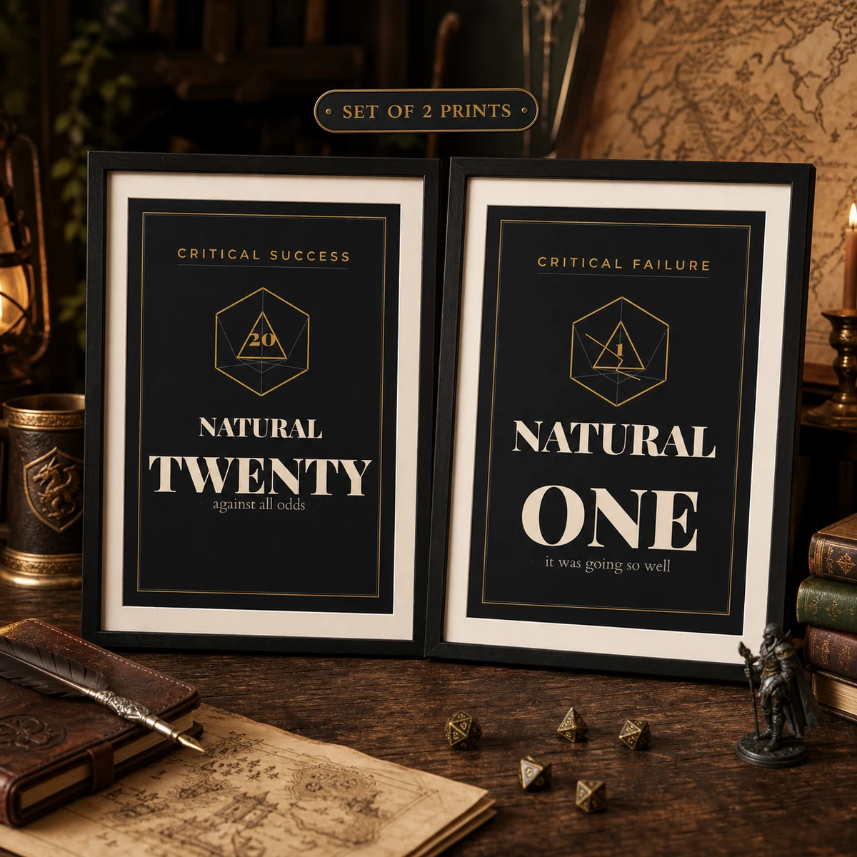 Natural 20 Natural 1 DnD Wall Art Set of 2 - Crit Hit Crit Fail Dice Quote Poster - Dungeons and Dragons Game Room Decor - Instant Download — Crit Hit Crit Fail Dice Quote Poster - Dungeons and Dragons Game Room Decor - In