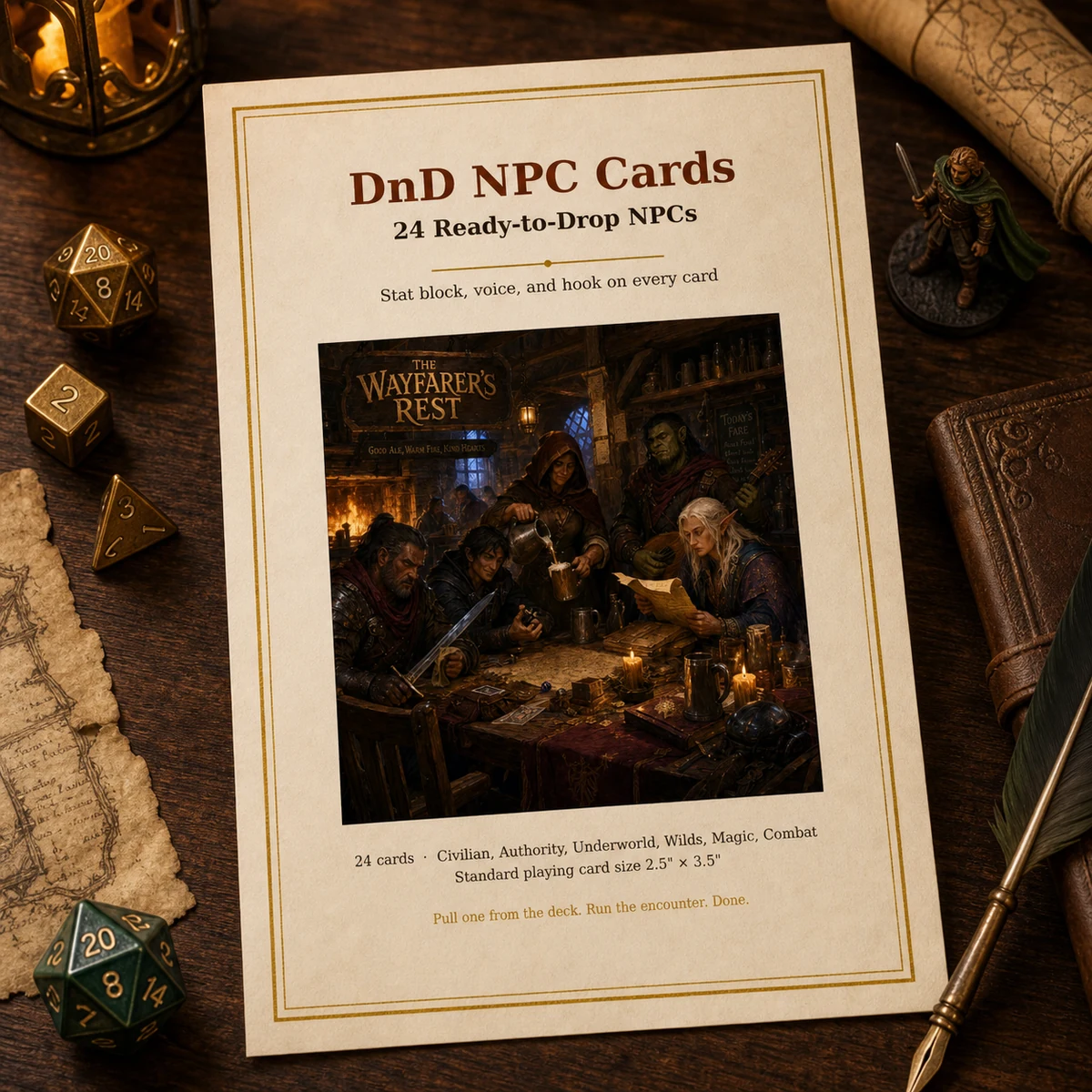DnD NPC Cards Printable 5e PDF — 24 ready-to-drop NPCs