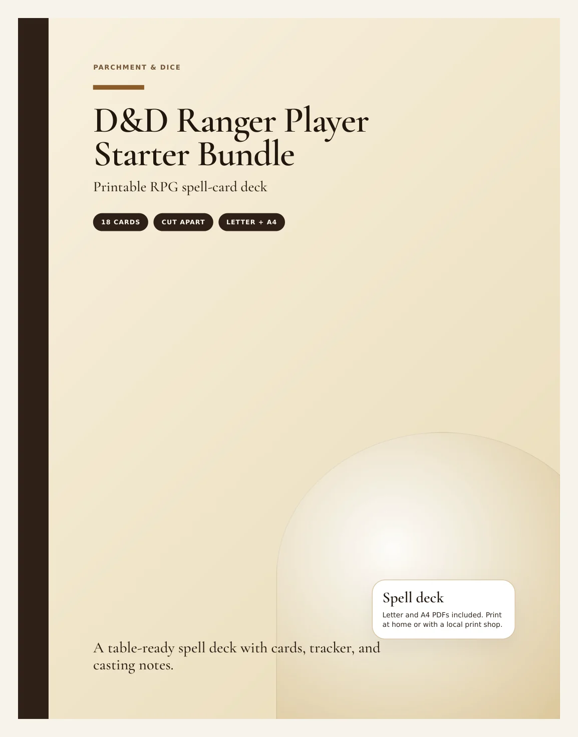 DnD Ranger Player Starter Bundle 5e Printable PDF | Spell Cards Character Journal Death Save Tracker | New Player Gift — Preview page 1
