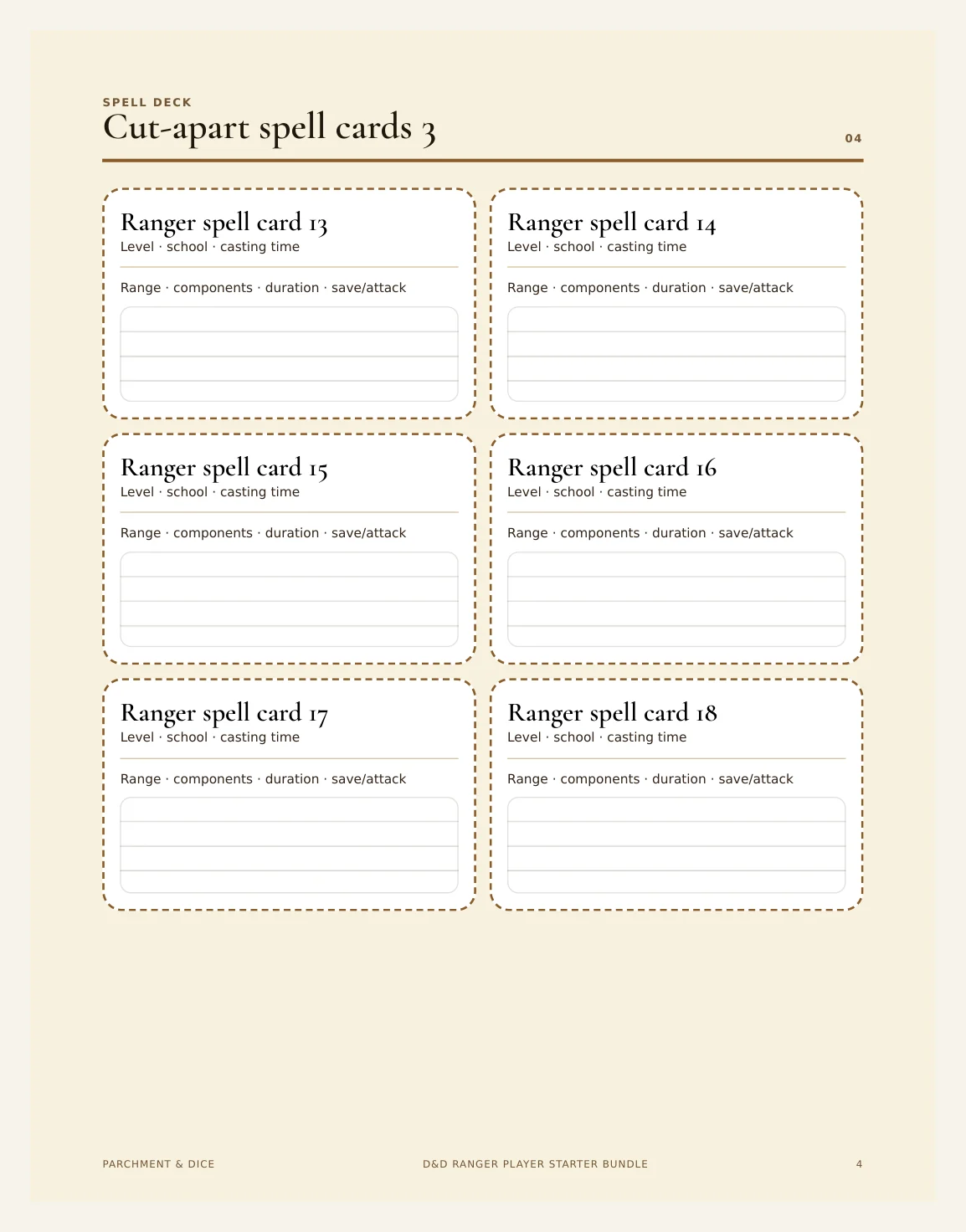 DnD Ranger Player Starter Bundle 5e Printable PDF | Spell Cards Character Journal Death Save Tracker | New Player Gift — Preview page 2