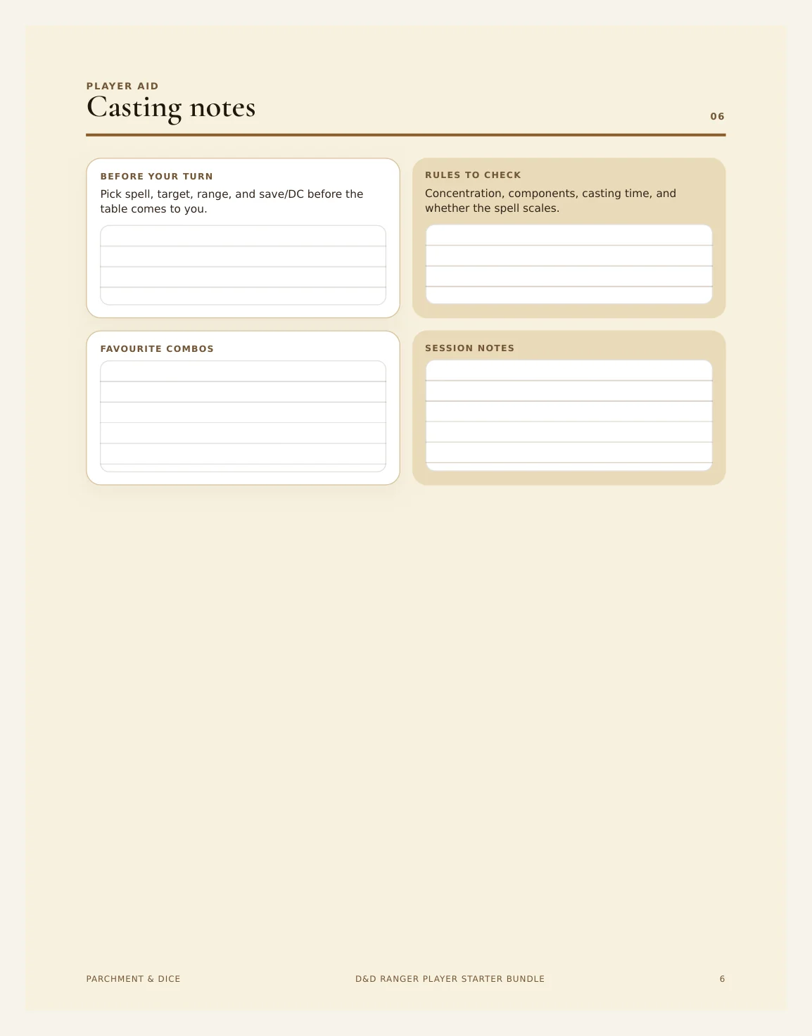 DnD Ranger Player Starter Bundle 5e Printable PDF | Spell Cards Character Journal Death Save Tracker | New Player Gift — Ranger Starter Bundle Actual Buyer Preview 3