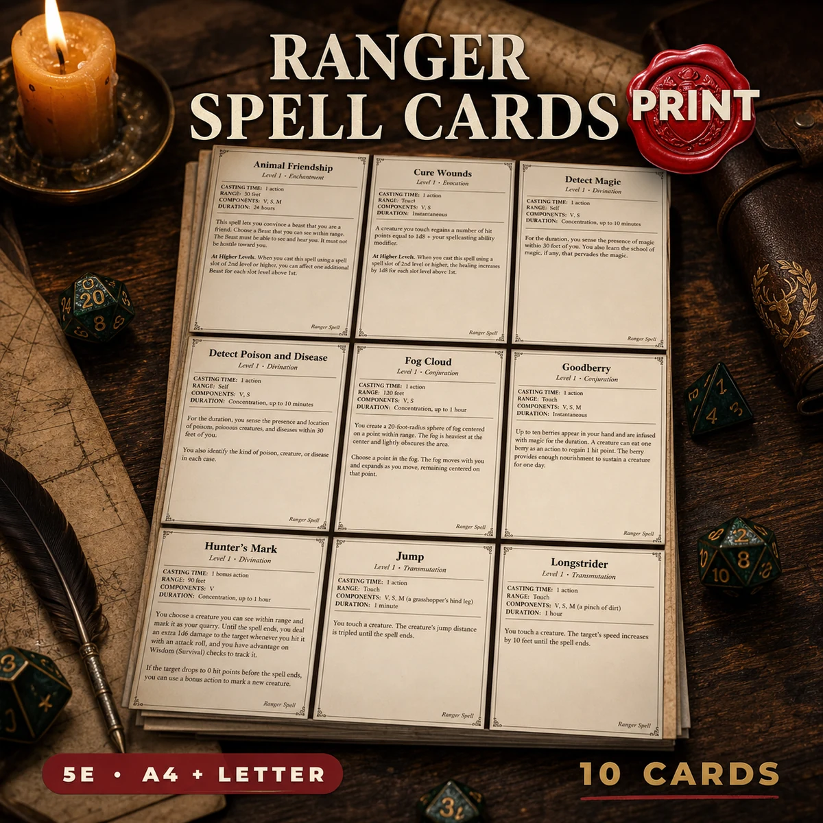 DnD Ranger Player Starter Bundle 5e Printable PDF | Spell Cards Character Journal Death Save Tracker | New Player Gift — Spell Cards Character Journal Death Save Tracker | New Player Gift