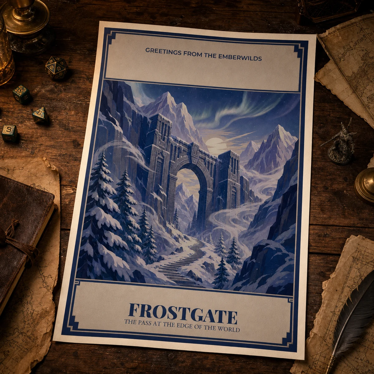 Fantasy Travel Poster - DnD Wall Art - Art Deco Mountain Pass Print - Original Fantasy World - Dungeon Master Gift - Instant Download — DnD Wall Art - Art Deco Mountain Pass Print - Original Fantasy World - Dungeon M