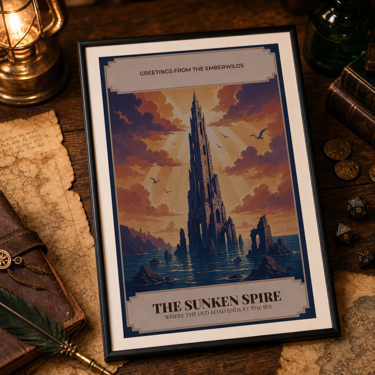 Fantasy Travel Poster - DnD Wall Art - Vintage Art Deco Adventure Print - Original Fantasy World - Dungeon Master Gift - Instant Download — DnD Wall Art - Vintage Art Deco Adventure Print - Original Fantasy World - Dunge