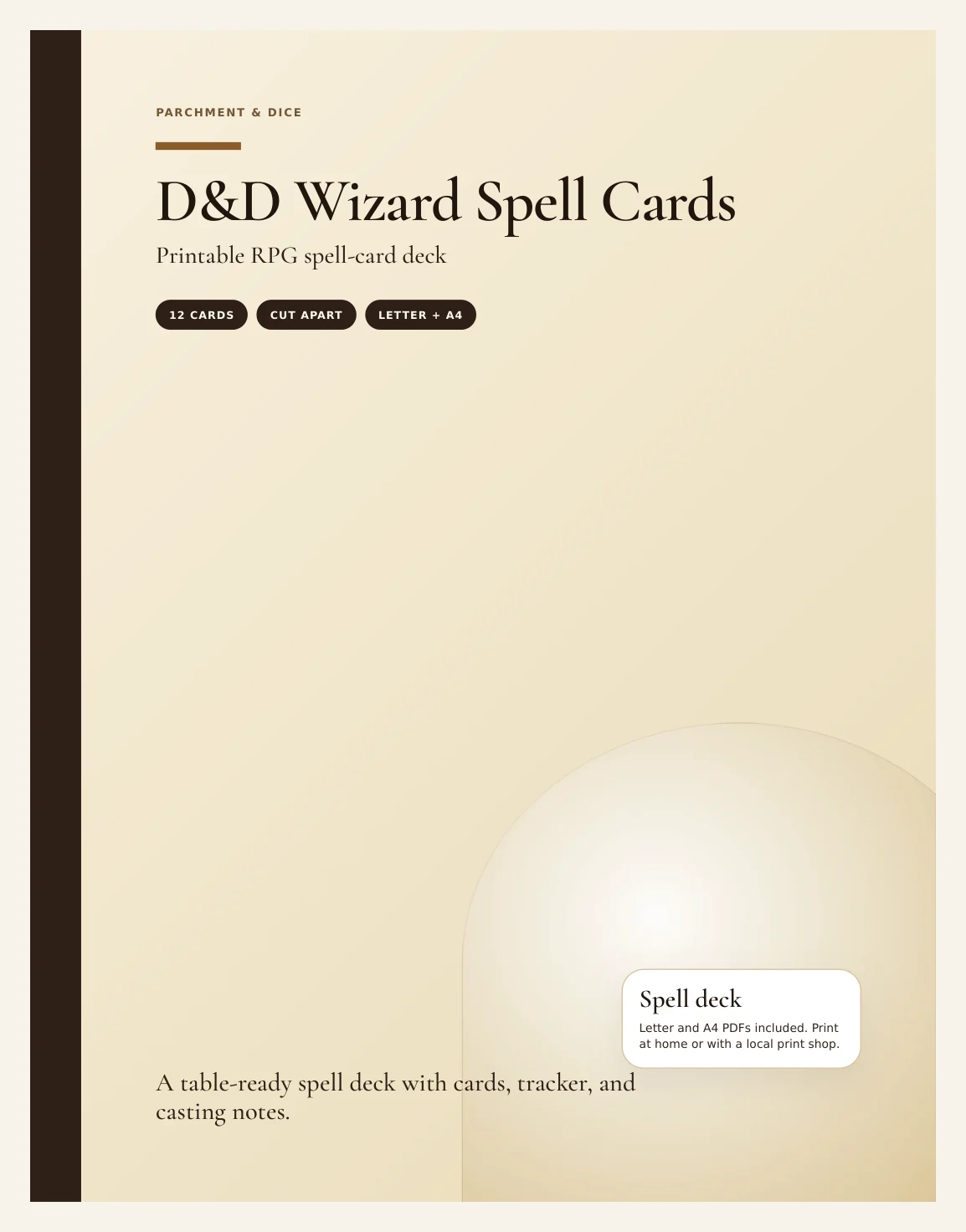DnD Wizard Spell Cards 5e Printable PDF — Preview page 1