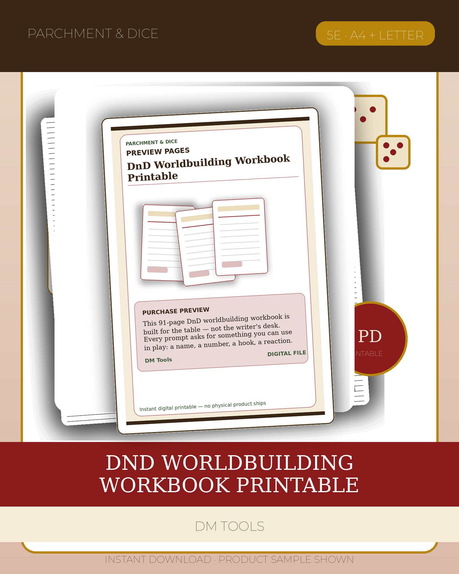 DnD Worldbuilding Workbook Printable — 91-page campaign and worldbuilding planner